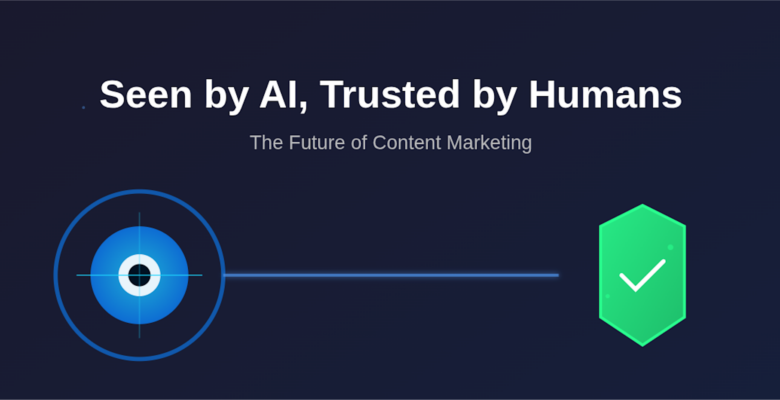 Graphic showing AI search visibility with eye and checkmark icons